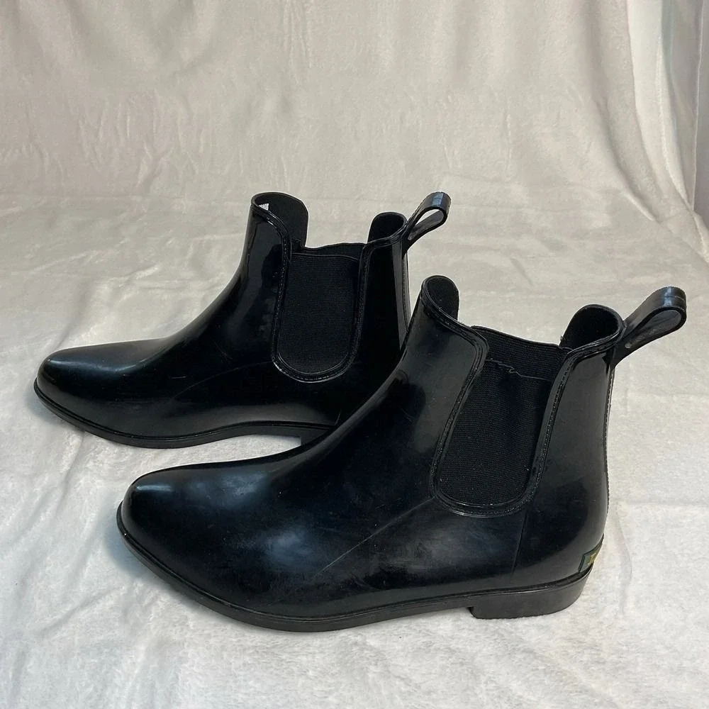 Lauren Ralph Lauren Womens 11 Black Chelsea Rain Boots Waterproof Rubber